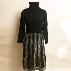 Christopher & Banks Women’s Sweater Dress Black White Herringbone Knit Size S/M